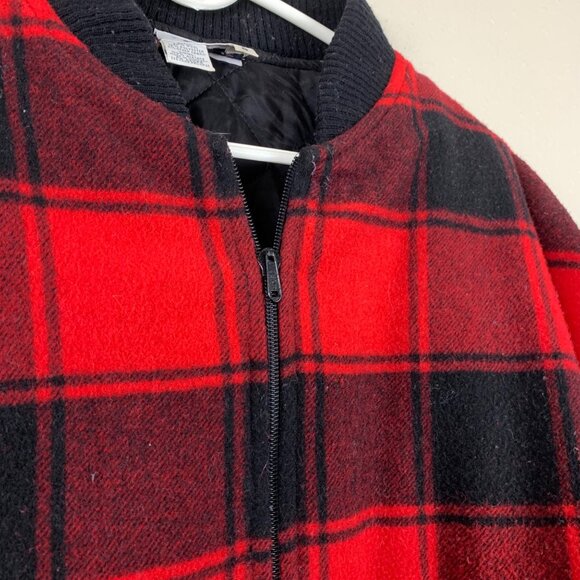 Vintage Russ Studio Women’s Red Black Buffalo Plaid Wool Bomber Jacket - Size Sm - Picture 5 of 7